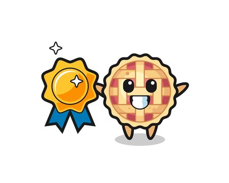 apple pie mascot illustration holding a golden badge