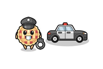 Cartoon mascot of apple pie as a police