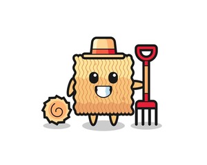 Mascot character of raw instant noodle as a farmer