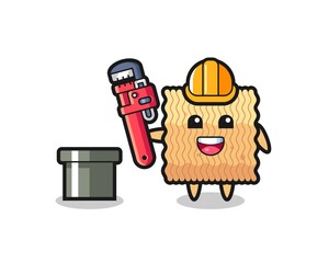 Character Illustration of raw instant noodle as a plumber