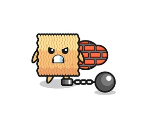 Character mascot of raw instant noodle as a prisoner