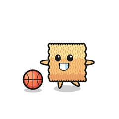 Illustration of raw instant noodle cartoon is playing basketball