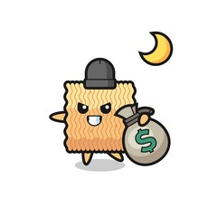 Illustration of raw instant noodle cartoon is stolen the money