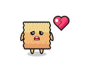 raw instant noodle cartoon illustration is broken heart
