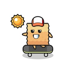 raw instant noodle character illustration ride a skateboard