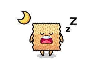 raw instant noodle character illustration sleeping at night