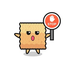 raw instant noodle character illustration holding a stop sign