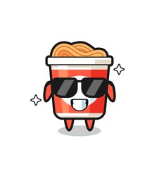 Cartoon mascot of instant noodle with cool gesture