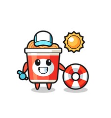Cartoon mascot of instant noodle as a beach guard