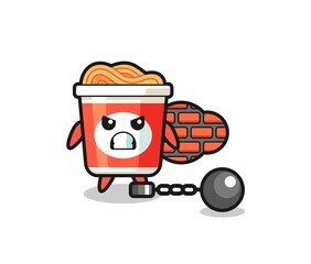 Character mascot of instant noodle as a prisoner