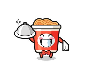 Character mascot of instant noodle as a waiters