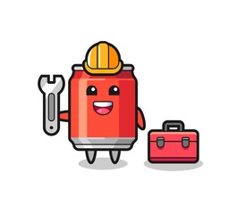 Mascot cartoon of drink can as a mechanic