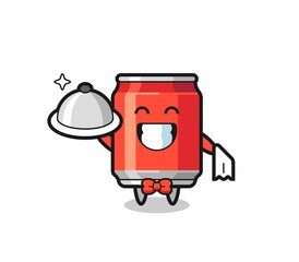 Character mascot of drink can as a waiters