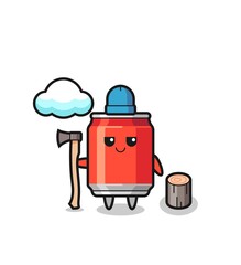 Character cartoon of drink can as a woodcutter