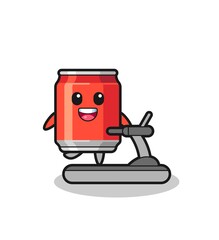 drink can cartoon character walking on the treadmill