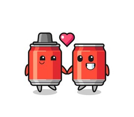 Naklejka premium drink can cartoon character couple with fall in love gesture