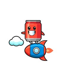 drink can mascot character riding a rocket