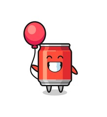drink can mascot illustration is playing balloon