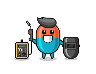 Character mascot of capsule as a welder