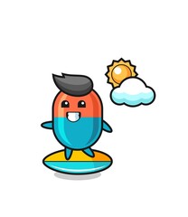 Illustration of capsule cartoon do surfing on the beach