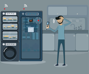 Flat design of intelligence technology,The illness man ask AI technology for the food make he better - vector