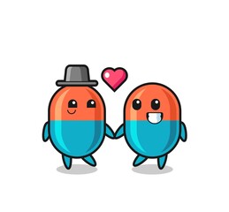 capsule cartoon character couple with fall in love gesture