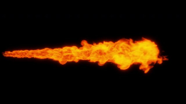 A long fire flame bursting Animation from side on black background, Alpha channel is included.