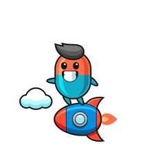 capsule mascot character riding a rocket