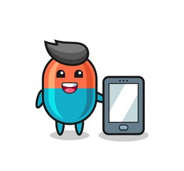 capsule illustration cartoon holding a smartphone