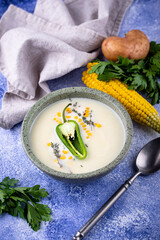 Mexican corn soup with jalapeno pepper