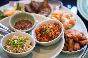 Northern Thai food Nam Prik Ong and Nam Prik Num