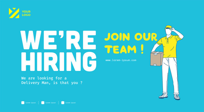 Job vacancy design banner. Delivery courier recruitment design template.   Business recruiting vector illustration with flat style.