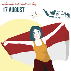 Beautiful Indonesian woman Happy to celebrate Indonesia independence day. 