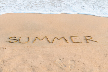 inscription on the sand on the coastline: 