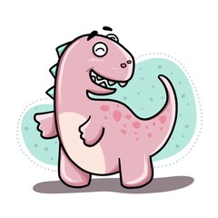 Doodle dinosaur pink color pastel style. Freehand pink dinosaur on white background.