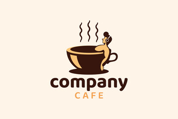 cafe, logo, coffee, cup, relax, jacuzzi, spa, wellness, life, relaxation, healthy, people, vector, design, shop, illustration, vintage, label, icon, emblem, sign, symbol, mug, espresso, drink, element - obrazy, fototapety, plakaty