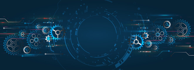 Hi tech made of gears background. Futuristic cogwheels movement illustration. Vector cogwheels modern mechanism. Industrial concept.