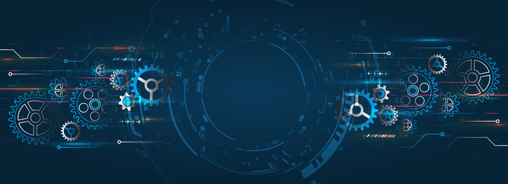 Hi tech made of gears background. Futuristic cogwheels movement illustration. Vector cogwheels modern mechanism. Industrial concept.