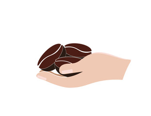 Coffee beans in hand. Vector Icon.