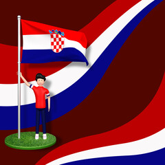 croatia flag with cute people cartoon character background template