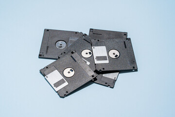Floppy disks on blue background