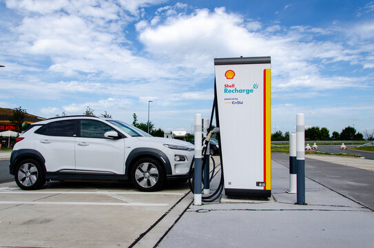 Geseke, Germany - August 15, 2021: Shell Recharge (Electric Vehicle Charging)