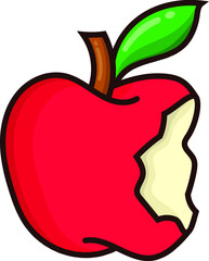 Red simple apple illustration. sliced bitten apple fruit for healthy menu.