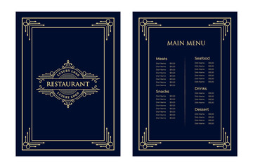 Luxury vintage restaurant food menu card template for packaging with logo for hotel cafe bar coffeeshop