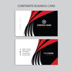 Creative and Clean Corporate Double-sided Business Card Template. Red and Black Colors. Flat Design Vector Stationery Design