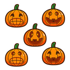 set of halloween pumpkins with smile emoticon
