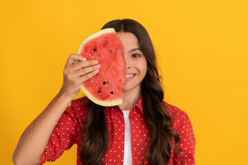 yummy juicy watermelon. kid with fruit. healthy food for children. fructose healthy eating