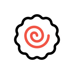 Narutomaki or kamaboko surimi vector outline icon. Traditional Japanese naruto steamed fish cake with pink swirl in the center. Topping for ramen noodle soup isolated illustration.