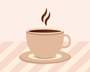 Cup of black coffee on a striped beige brown table