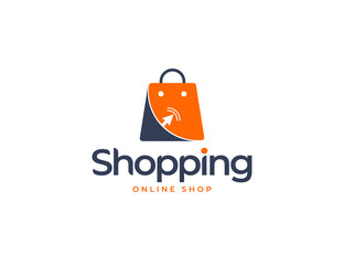 Modern online shop logo with shopping bag illustration